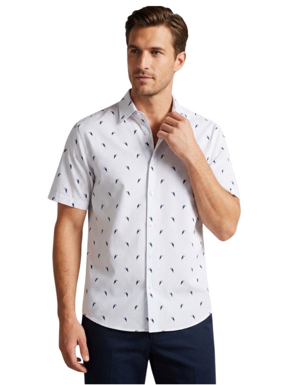 Van Heusen Toucan Novelty Print Shirt XXL Slim Fit Pinstripe Resort Tropical 2XL
